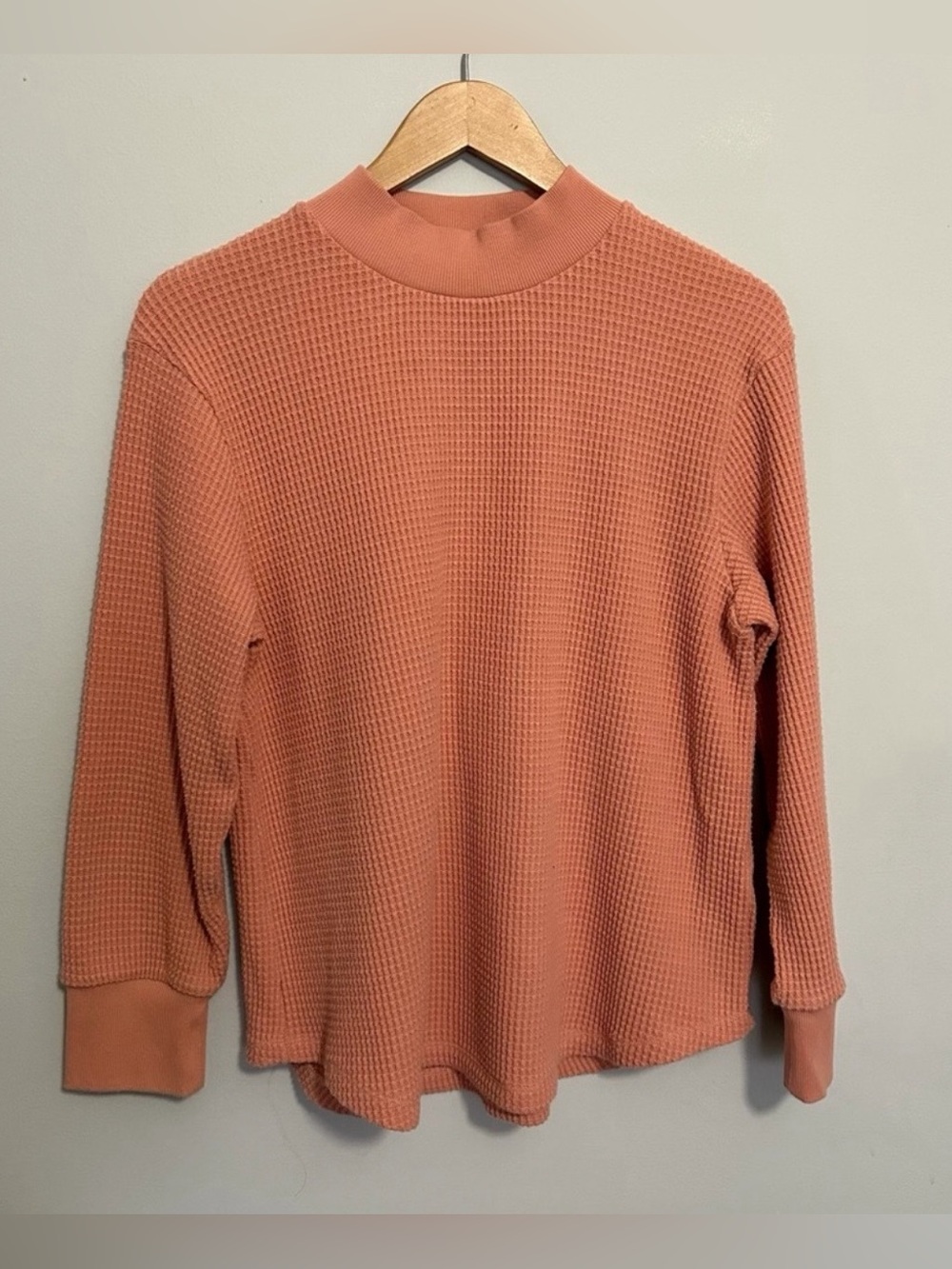 Madewell Waffle Knit Long Sleeve Crewneck Tee Women's Size Large Salmon Pink